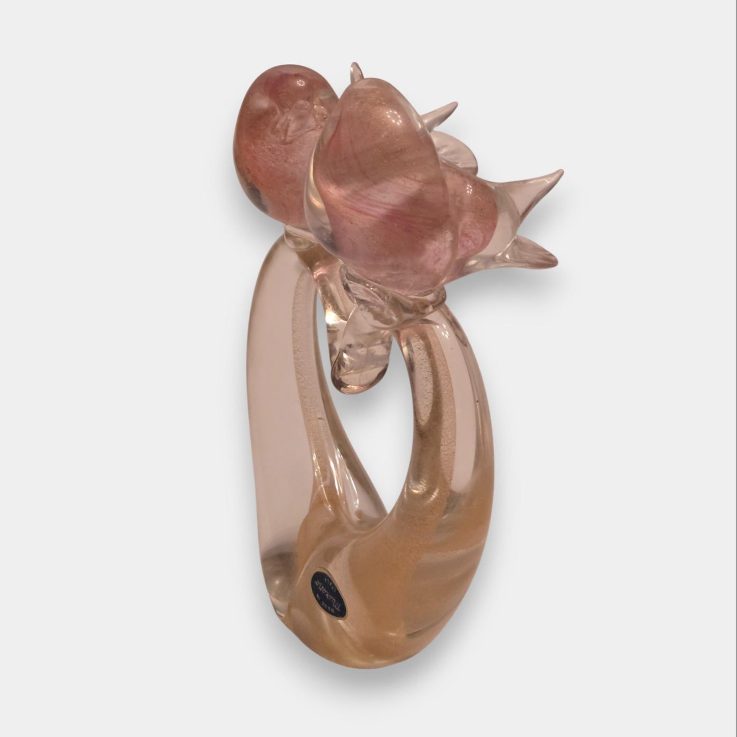 Murano-Attributed Glass Love Birds Figurine - Pink