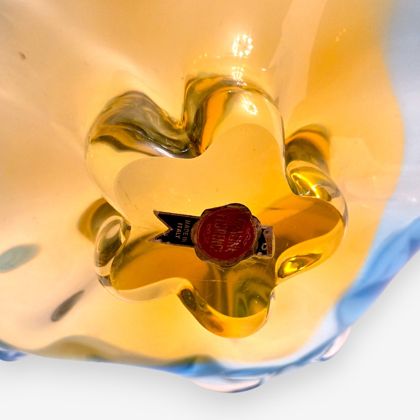 Murano-Attributed Floral Opaline Florence Glass Centrepiece - Yellow