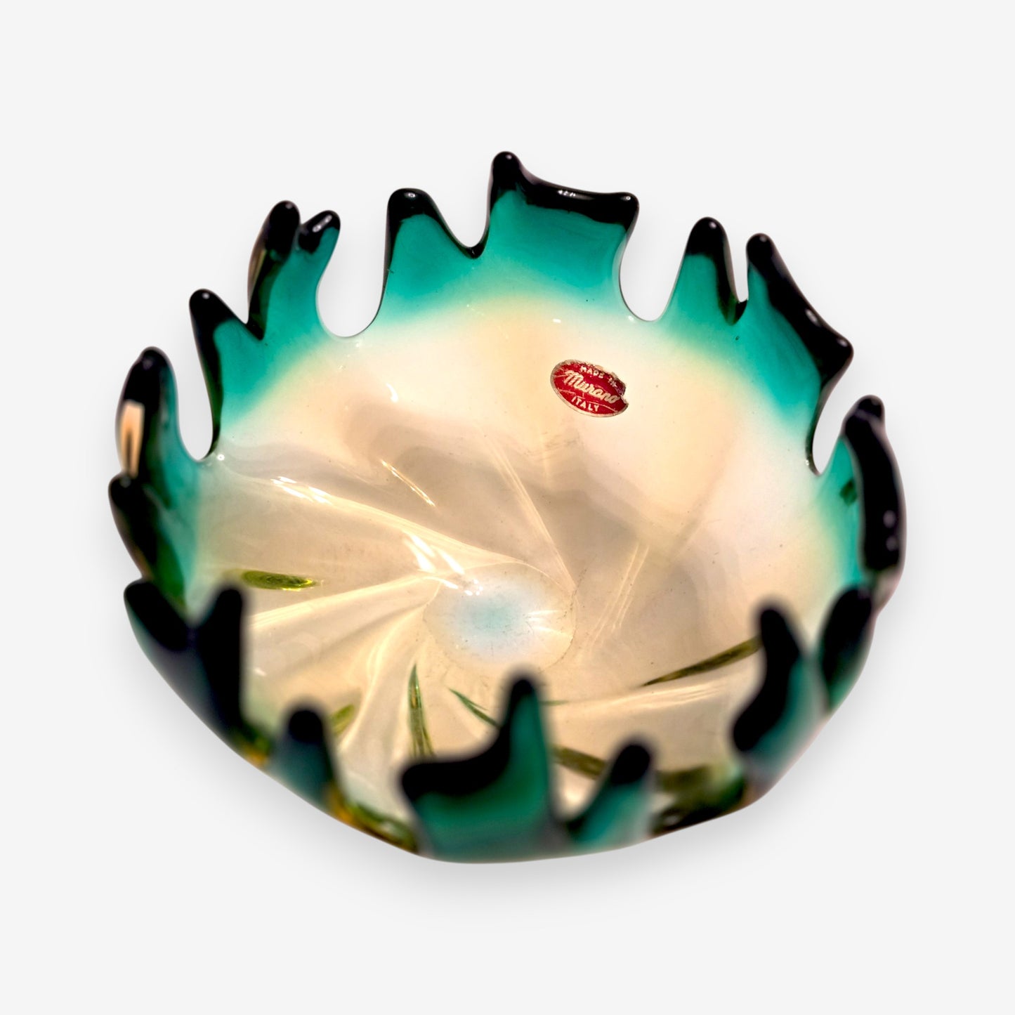 Murano-Attributed Vintage Star Burst Blue Centrepiece Bowl - Blue