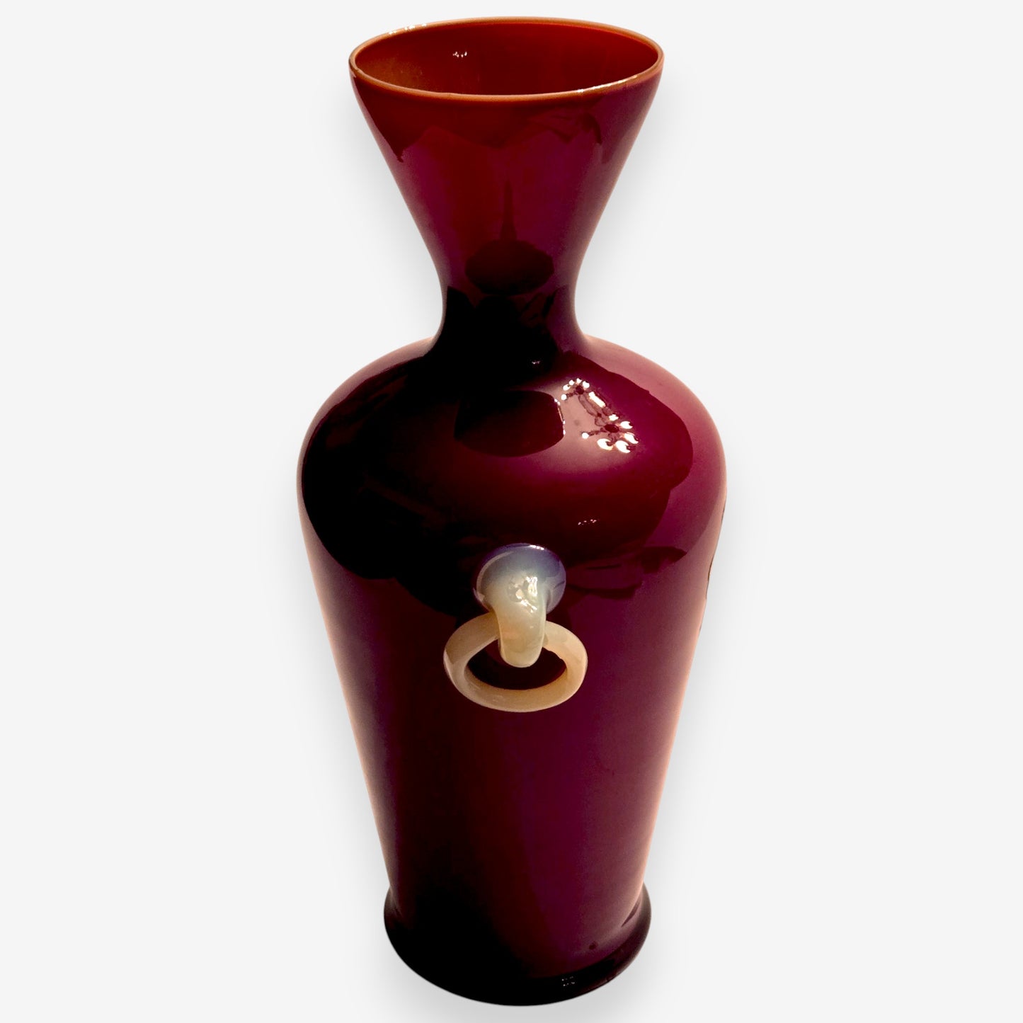 Murano-Attributed Vintage Vase with Milk Glass Handles - Red