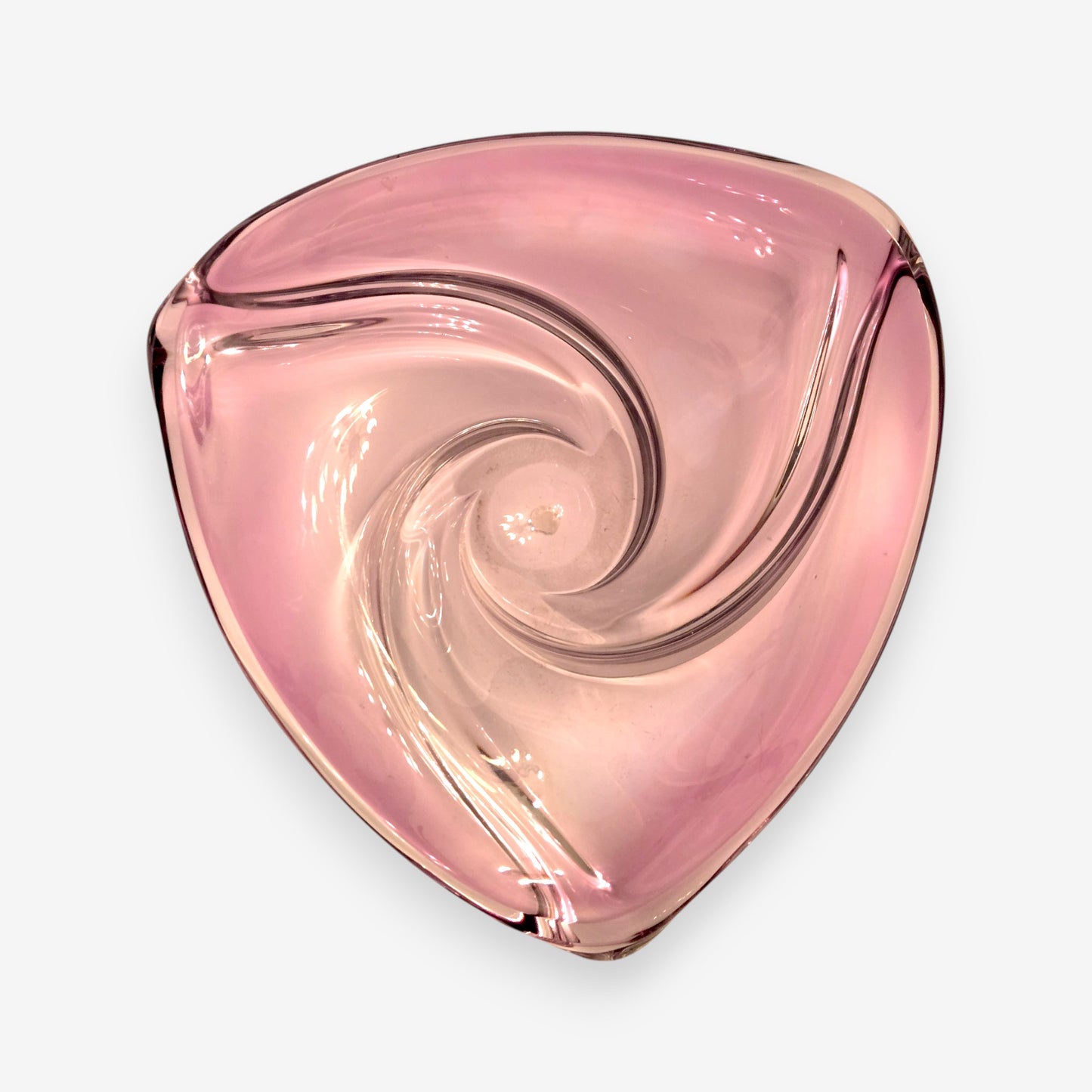 Murano-Attributed Vintage Triangular Swirl Glass Bowl - Clear