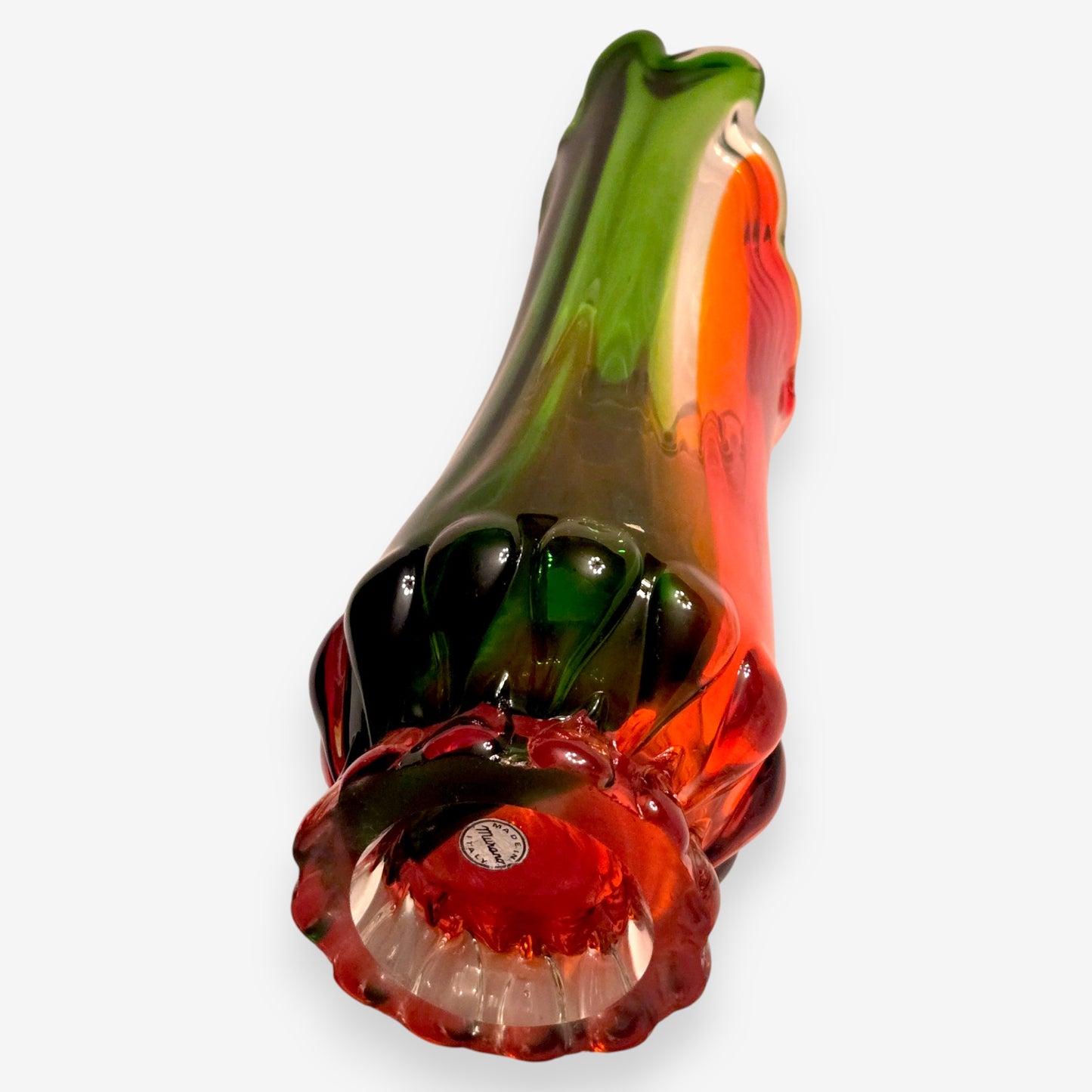 Murano-Attributed Vintage Vibrant Sommerso Glass Vase - Green