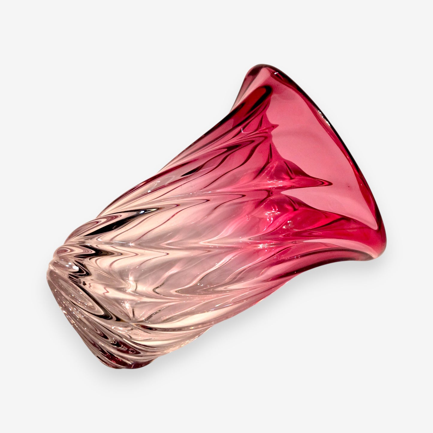 Val Saint Lambert-Attributed Vintage Crystal Vase - Pink