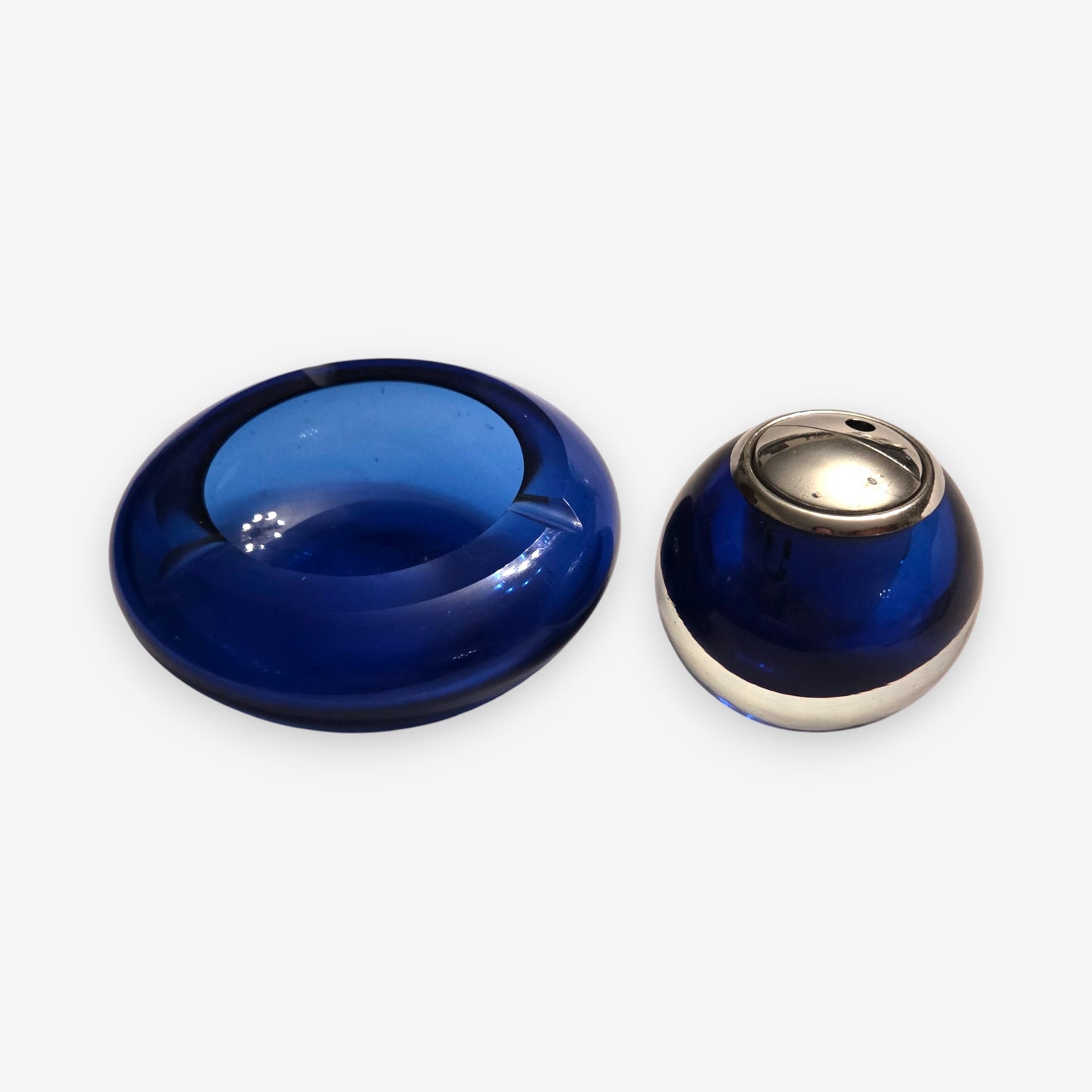 Lütken Lucienne Cobalt Blue Glass Table Lighter & Ashtray Set - Blue