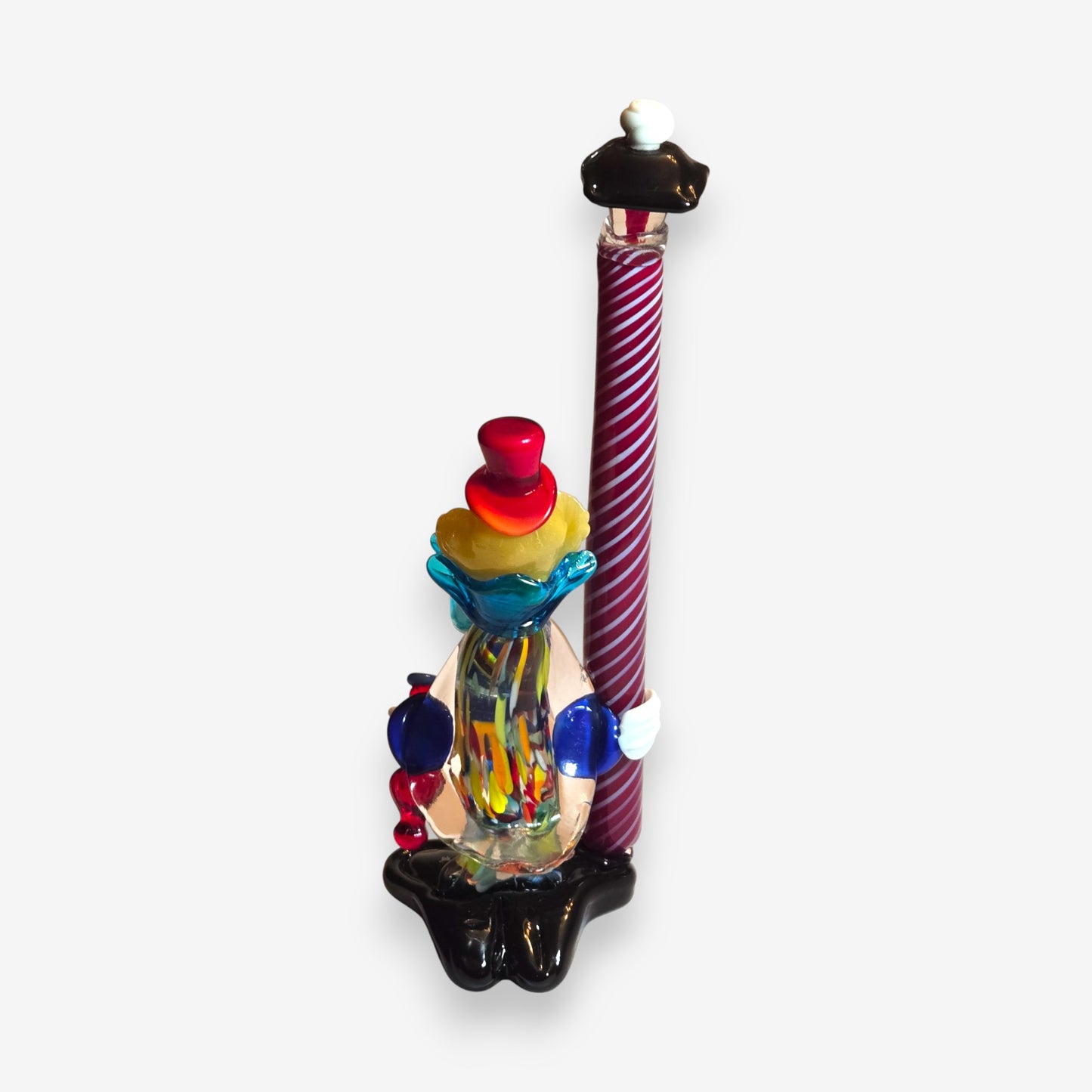 Murano-Attributed Vintage Glass Clown Figurine with Lamp Post - Multi-Colour