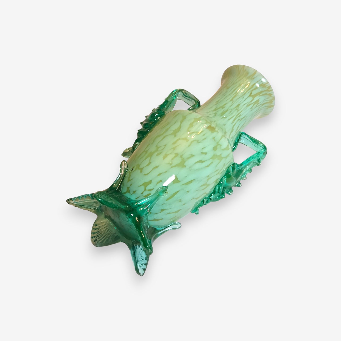 Franz Welz Bohemian Green Mottled Glass Vase with Handles - Green