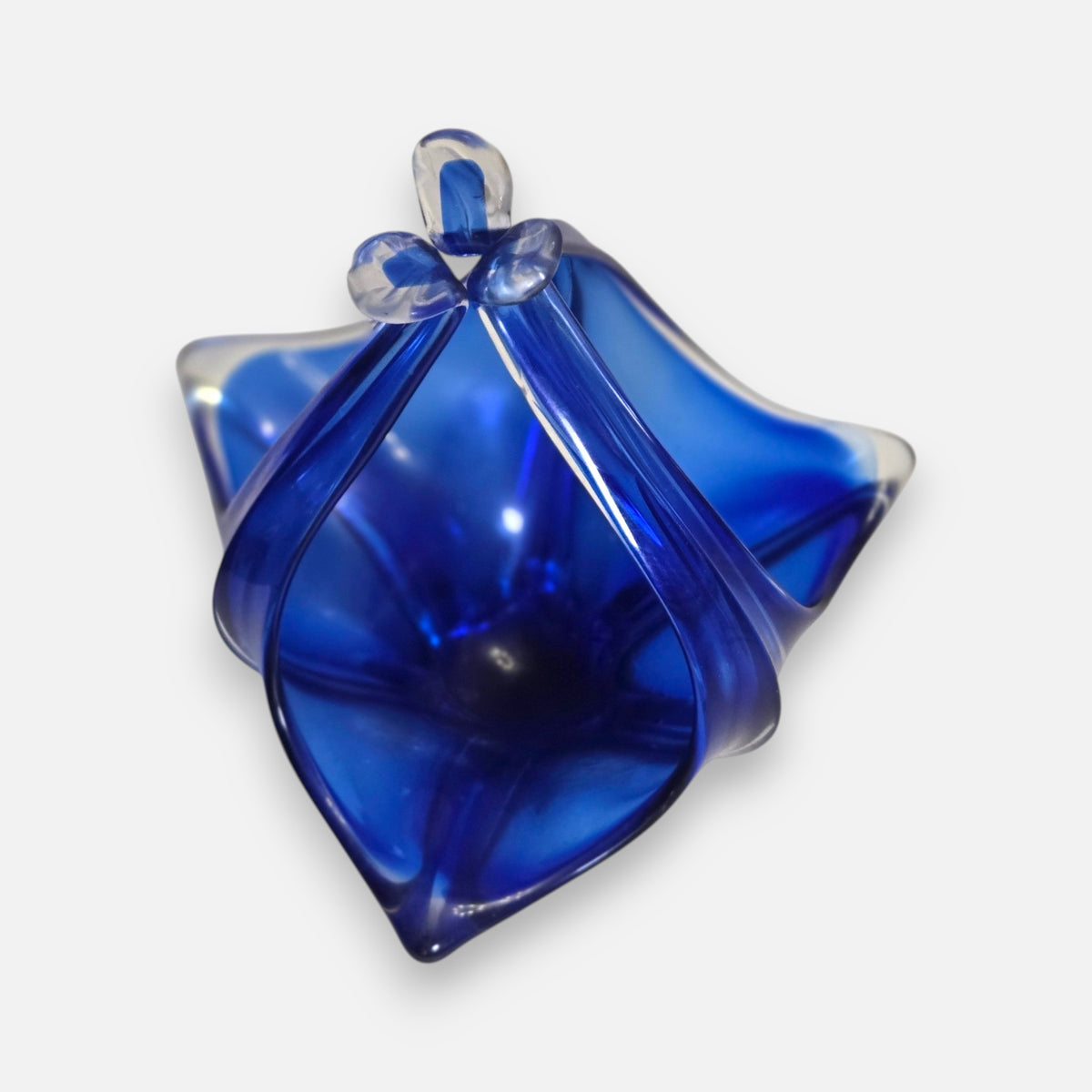 Murano Blue Glass Basket Bowl - Blue