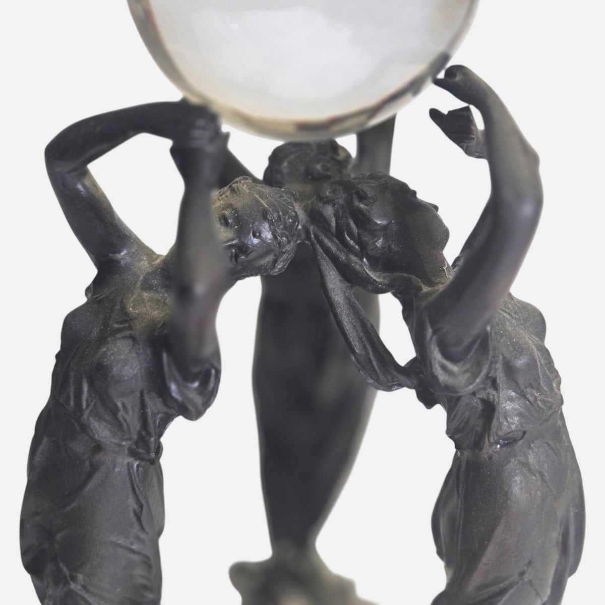 Art Deco Three Lady Dancing Staue And Glass Ball - Bronze