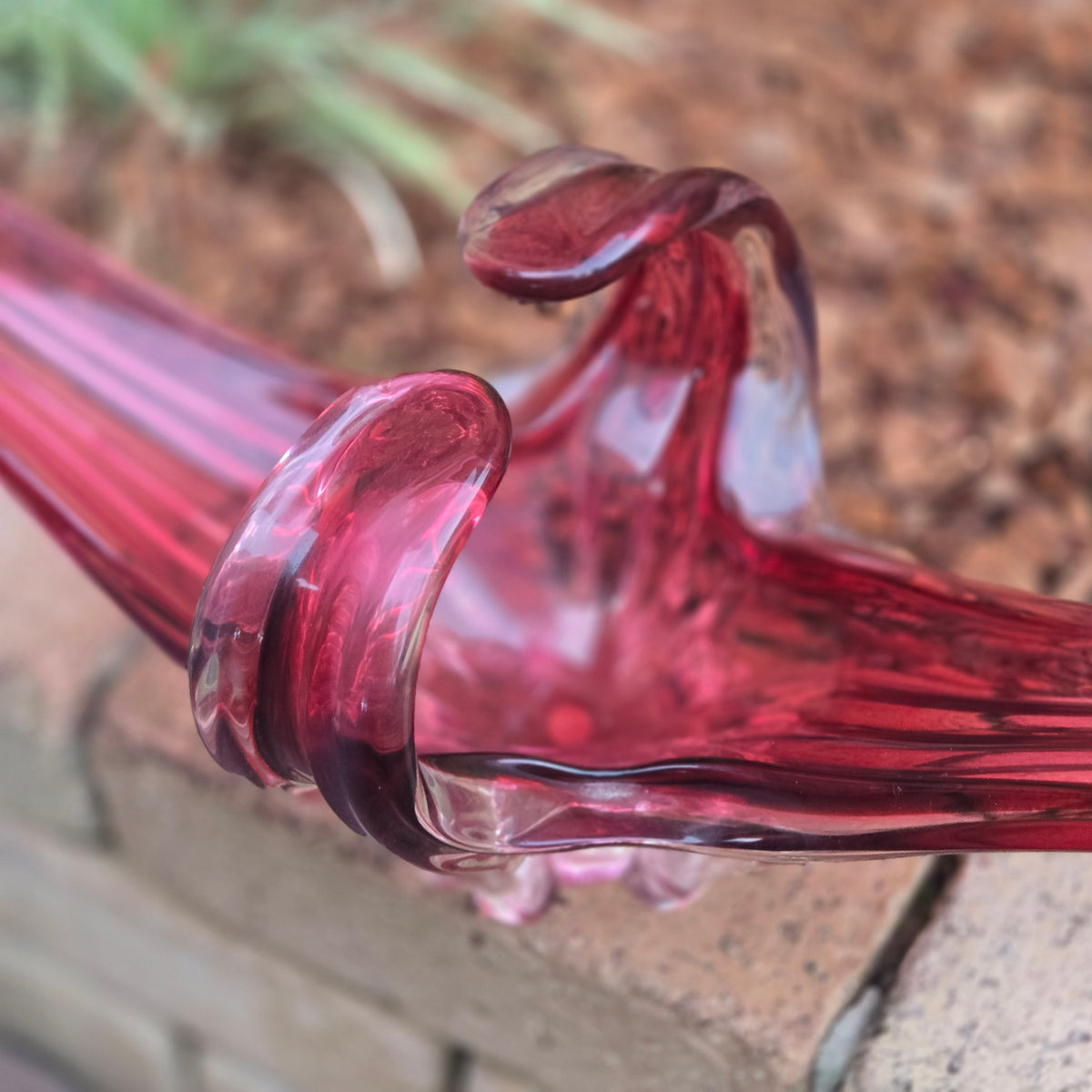 Murano Vintage Cranberry Rose Red Glass Centrepiece Bowl - Red