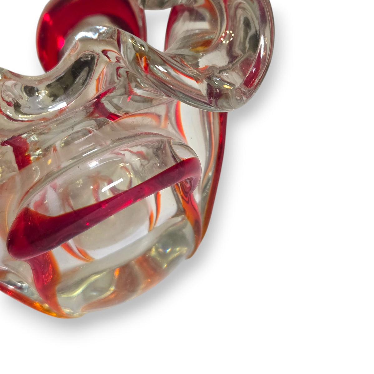 Murano Vintage Clear And Red Ribbons Glass Ashtray Bowl - Clear/Red