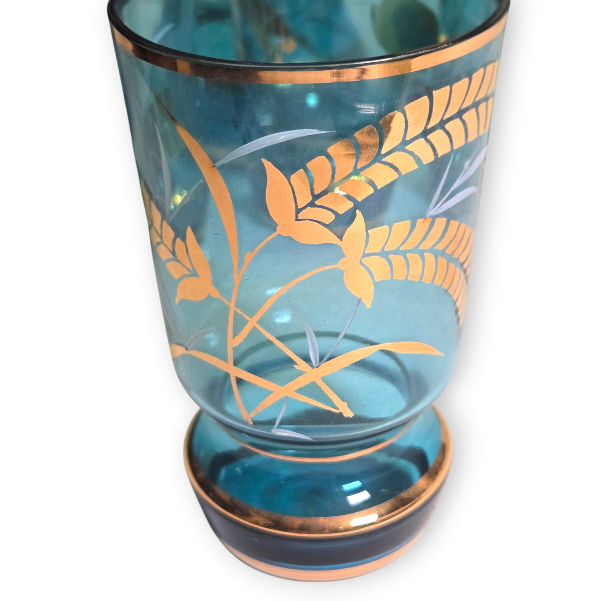 Bohemia Czechoslovakia Blue Glass Water Set - Blue