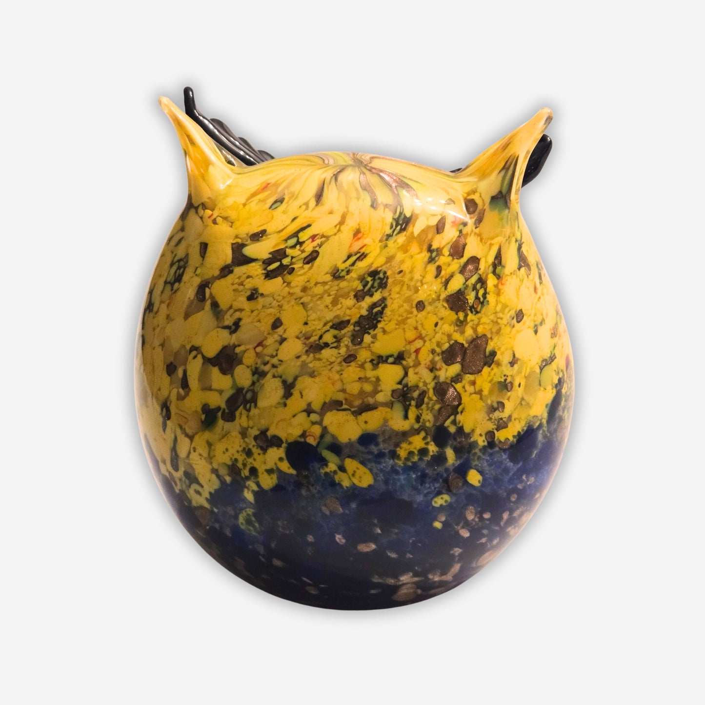 Murano-Attributed Hand Blown Vibrant Glass Owl Figurine - Multi-Colour