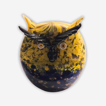Murano-Attributed Hand Blown Vibrant Glass Owl Figurine - Multi-Colour