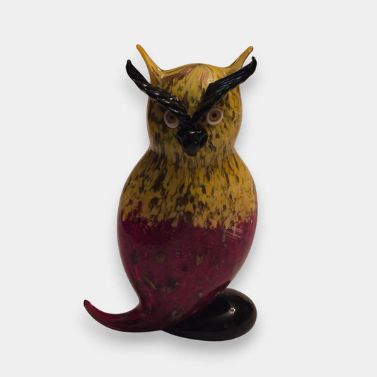Murano-Attributed Glass Owl Statue/Figurine - Multi-Colour