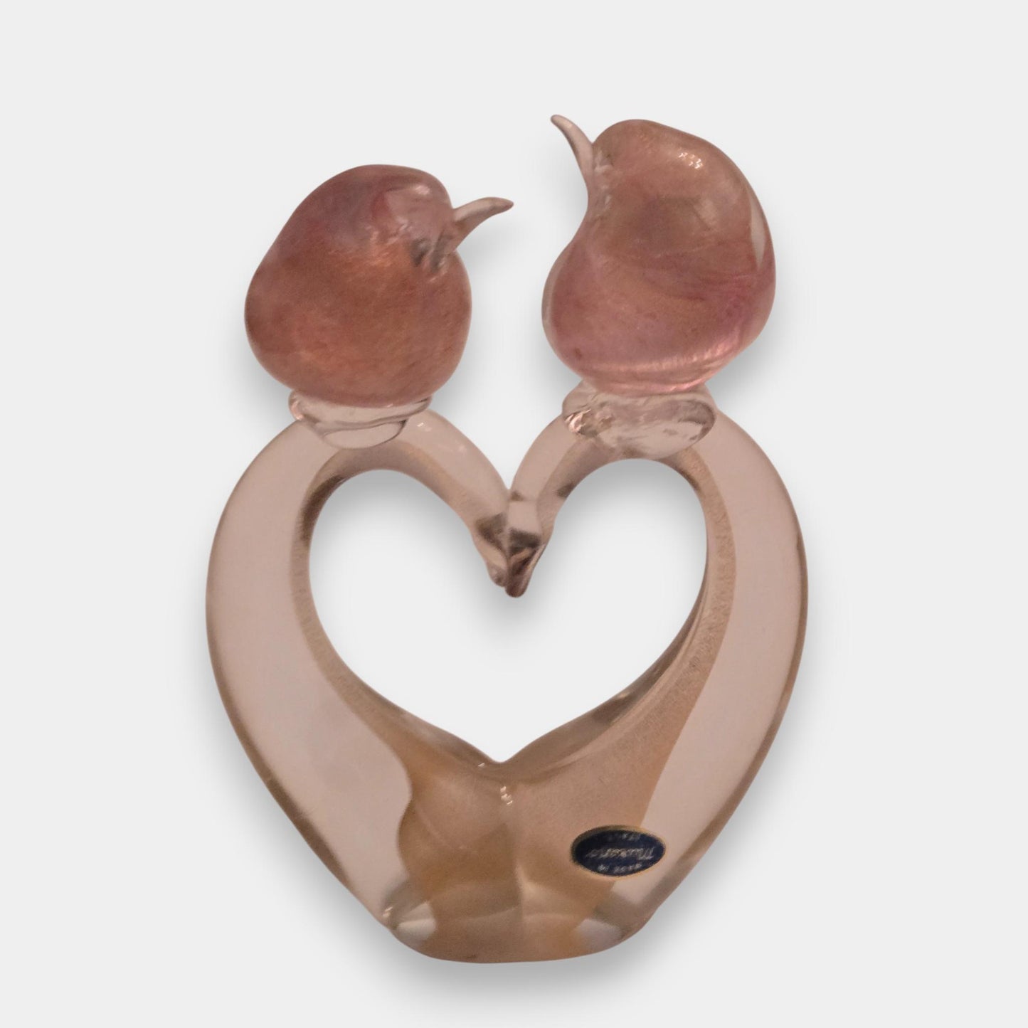 Murano-Attributed Glass Love Birds Figurine - Pink