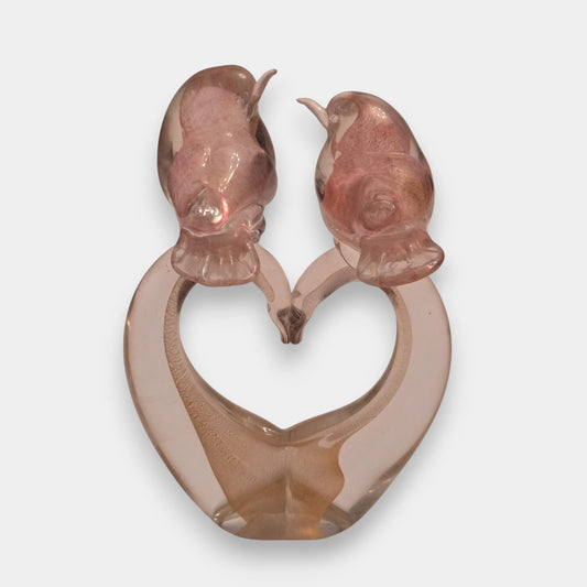 Murano-Attributed Glass Love Birds Figurine - Pink