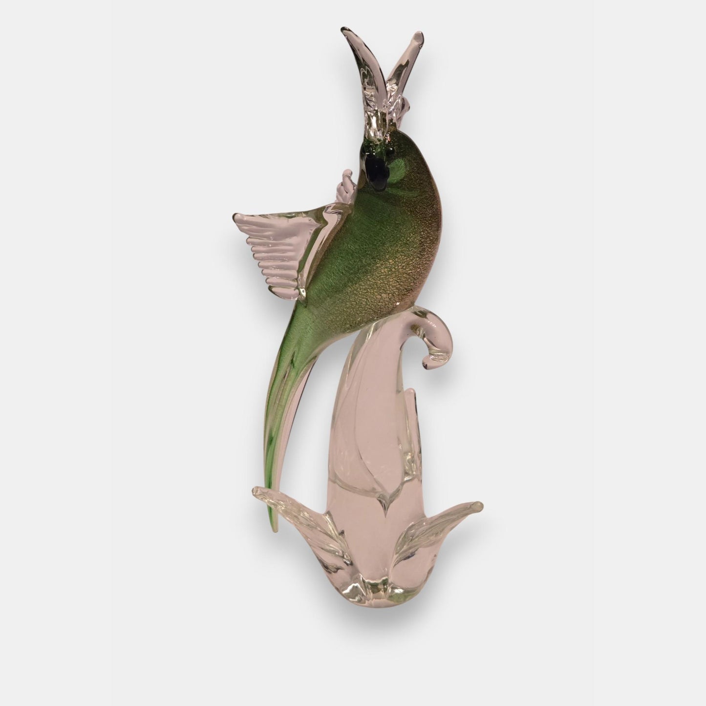 Murano Glass Parrot Sculpture With Gold Flecks - Green