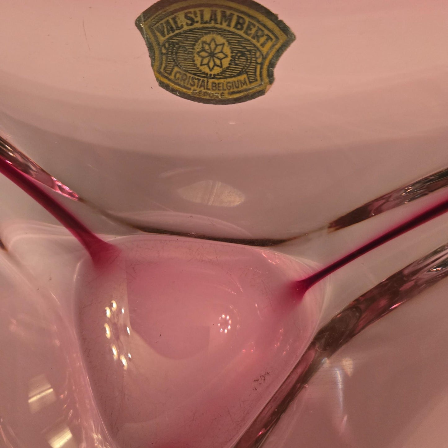 Val St Lambert Pink Crystal Bowl/Centrepiece - Pink