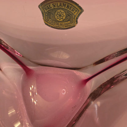 Val St Lambert Pink Crystal Bowl/Centrepiece - Pink