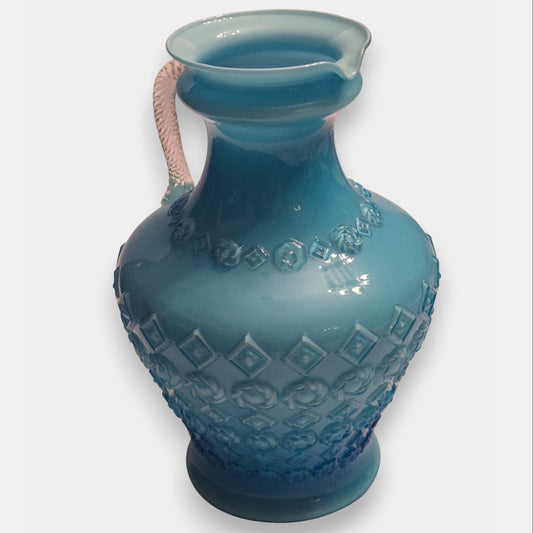 Empoli-Attributed Vintage Opaline Glass Jug/Pitcher/Vase - Turquoise