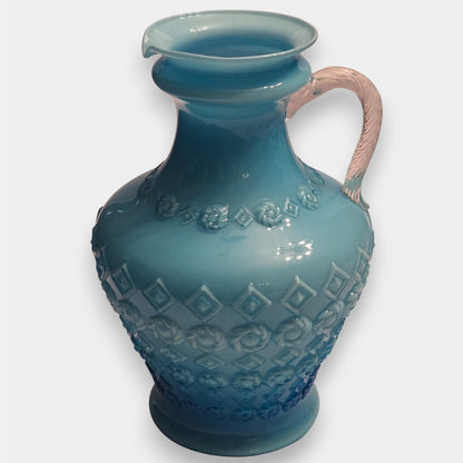 Empoli-Attributed Vintage Opaline Glass Jug/Pitcher/Vase - Turquoise