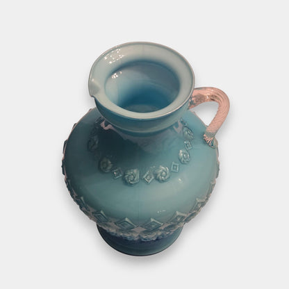Empoli-Attributed Vintage Opaline Glass Jug/Pitcher/Vase - Turquoise