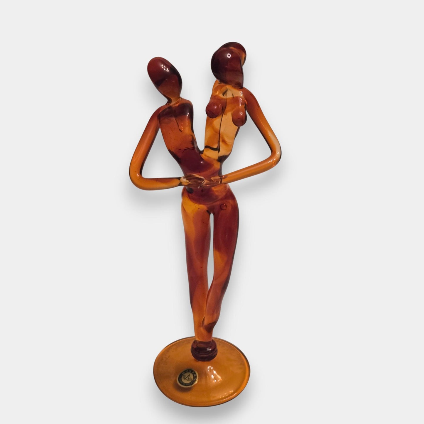 Murano-Attributed Glass Lovers Figurine - Amber