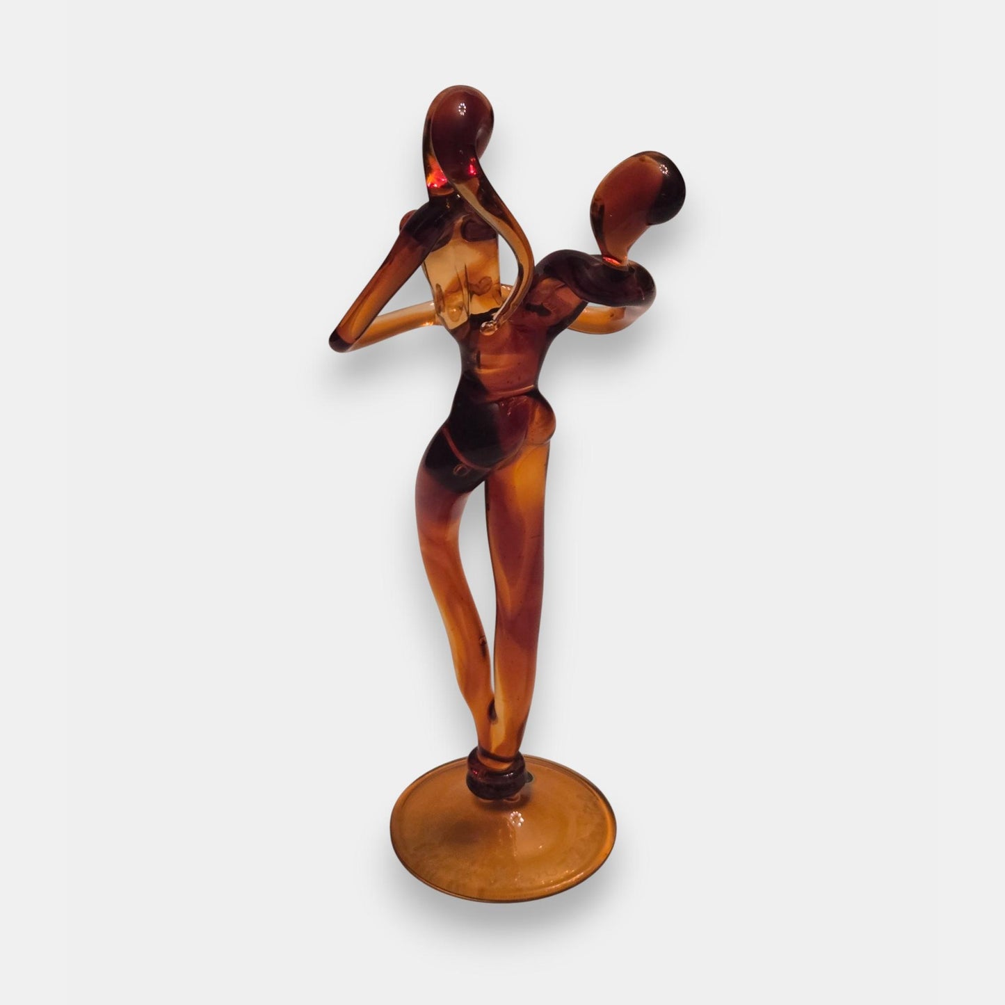 Murano-Attributed Glass Lovers Figurine - Amber