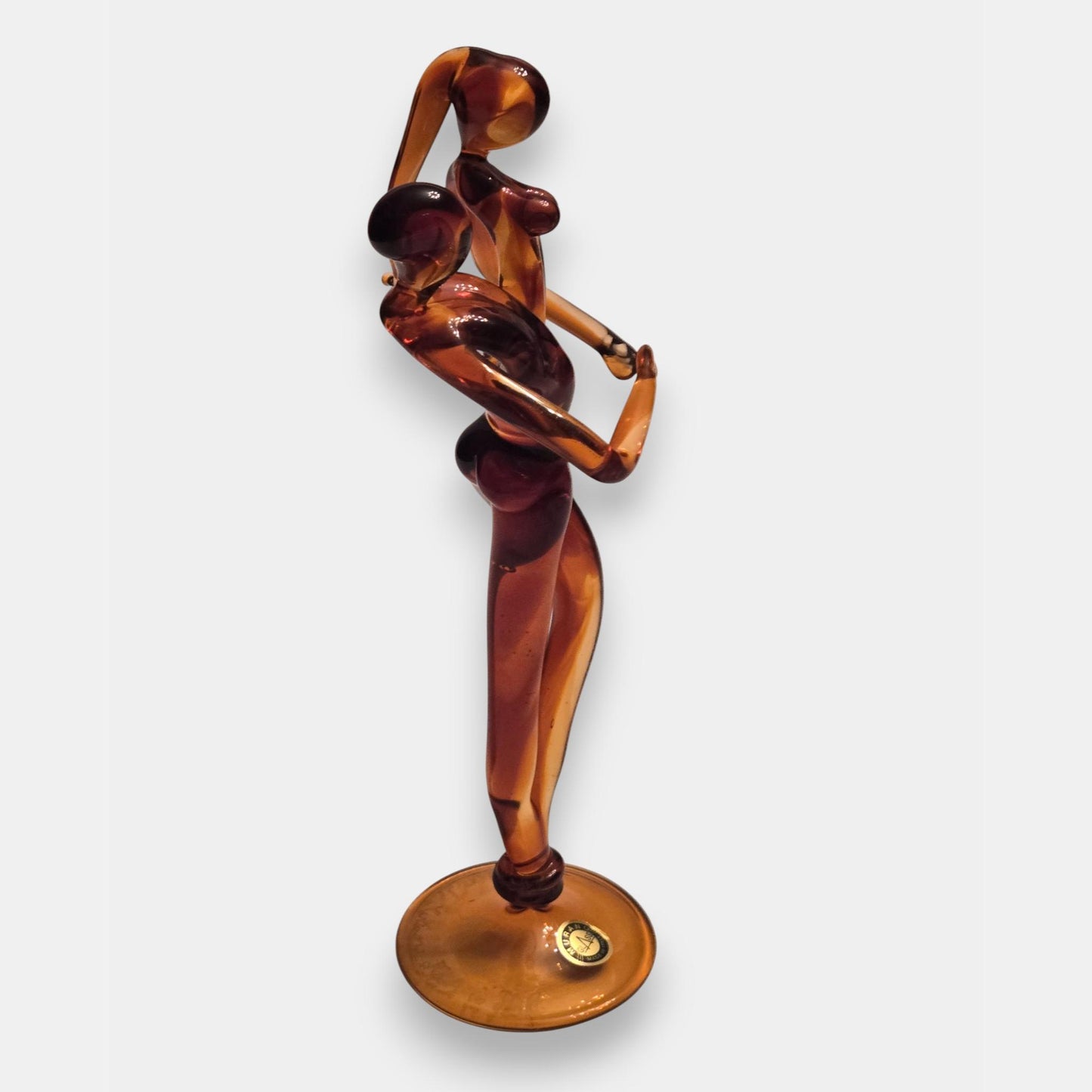 Murano-Attributed Glass Lovers Figurine - Amber