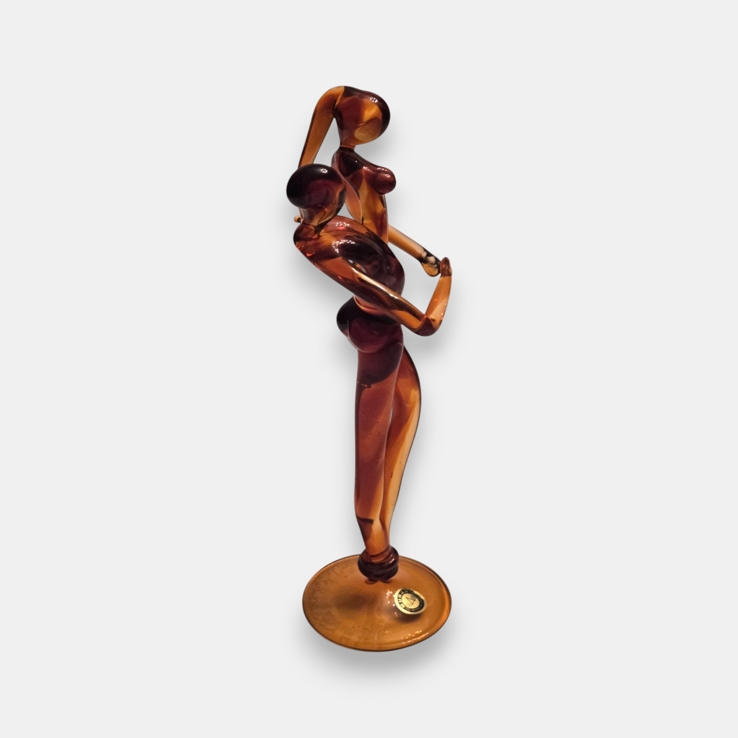 Murano-Attributed Glass Lovers Figurine - Amber