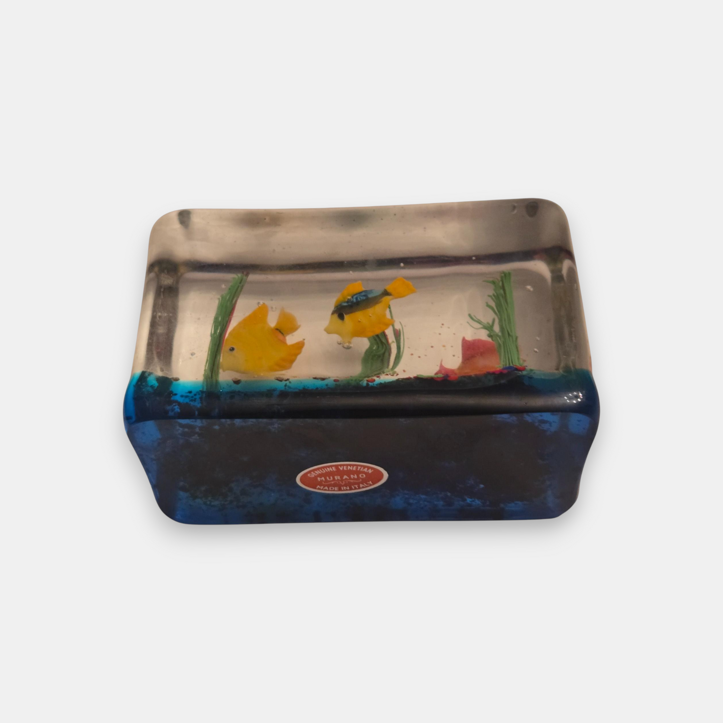 Murano-Attributed Glass Fish Aquarium Block - Multi-Colour