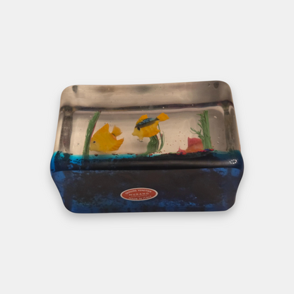 Murano-Attributed Glass Fish Aquarium Block - Multi-Colour