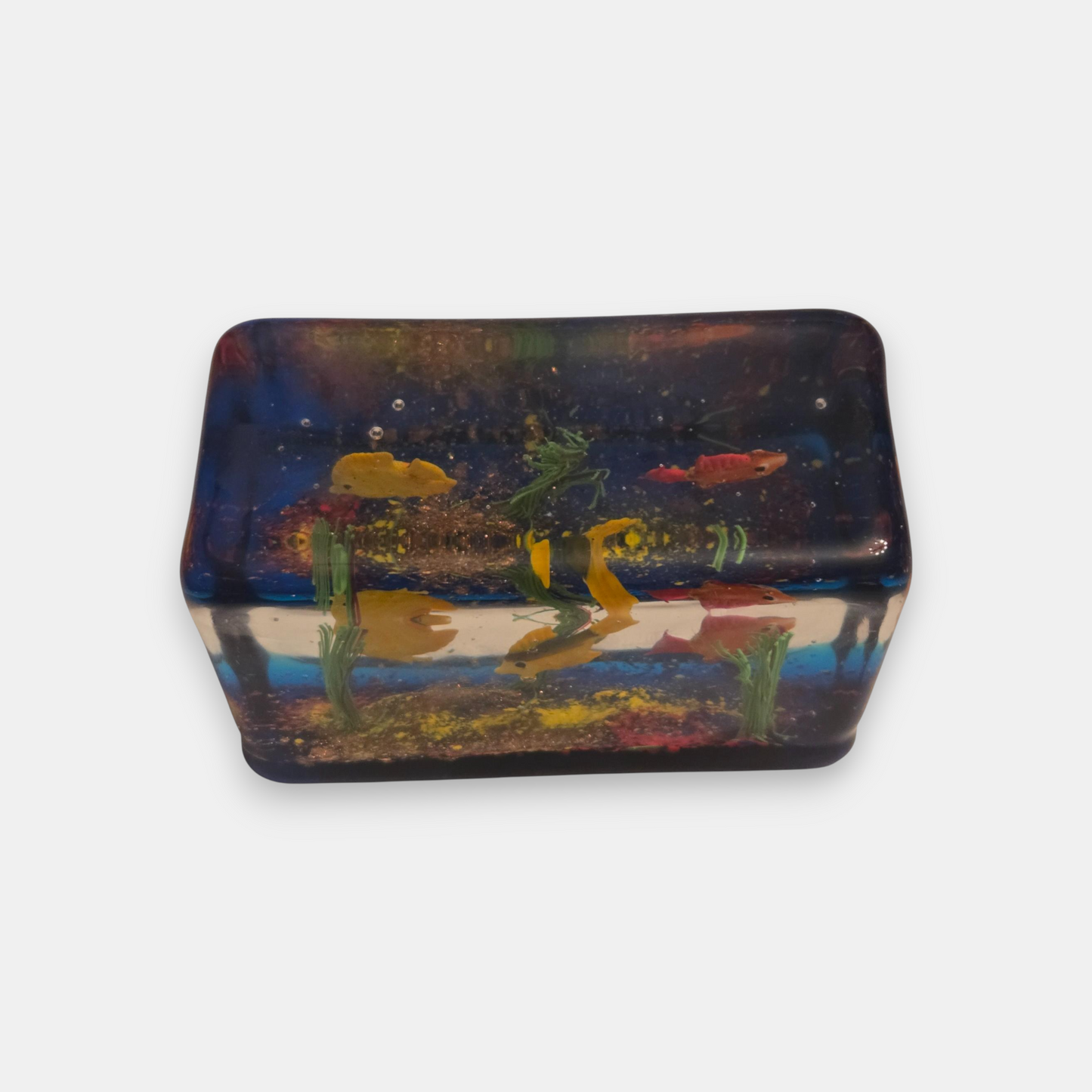 Murano-Attributed Glass Fish Aquarium Block - Multi-Colour
