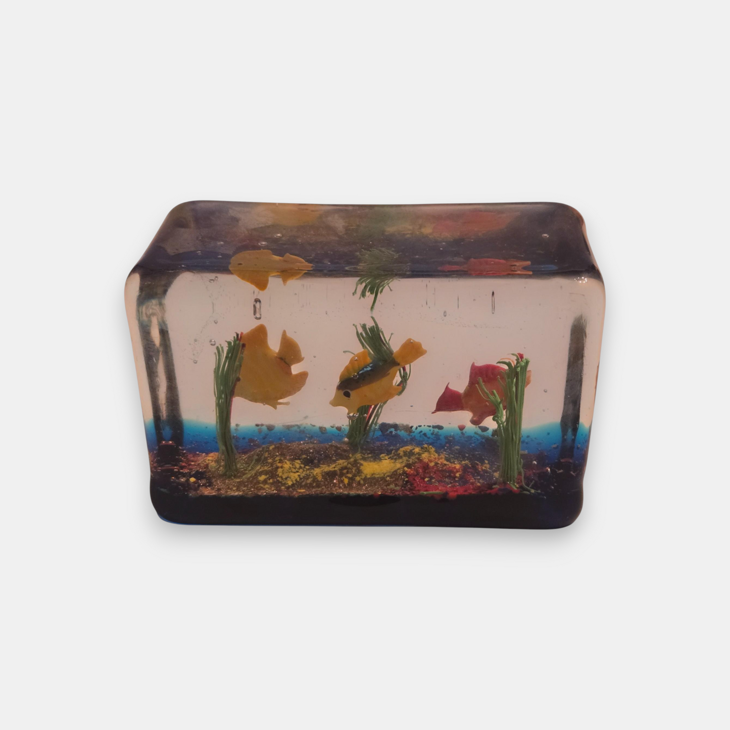 Murano-Attributed Glass Fish Aquarium Block - Multi-Colour