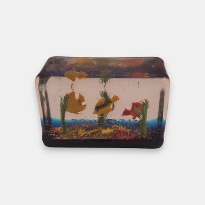 Murano-Attributed Glass Fish Aquarium Block - Multi-Colour