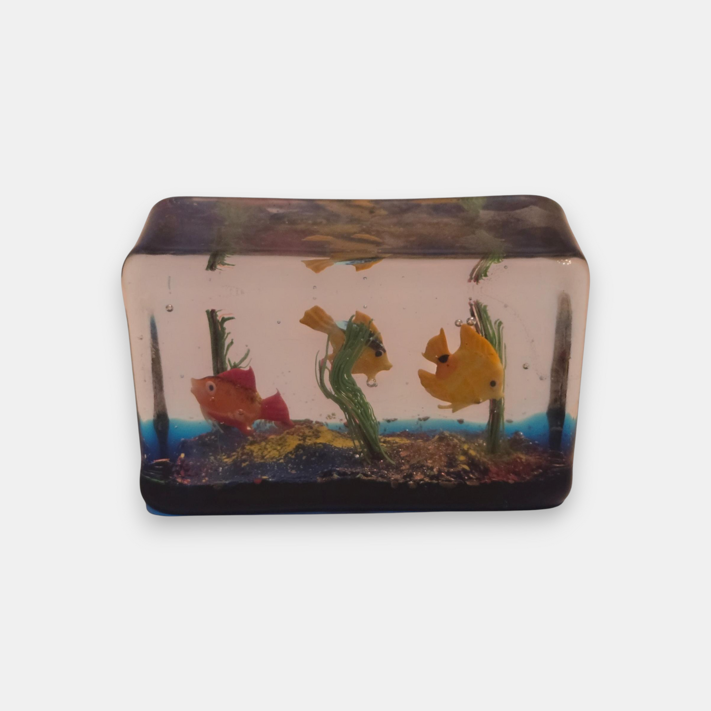 Murano-Attributed Glass Fish Aquarium Block - Multi-Colour