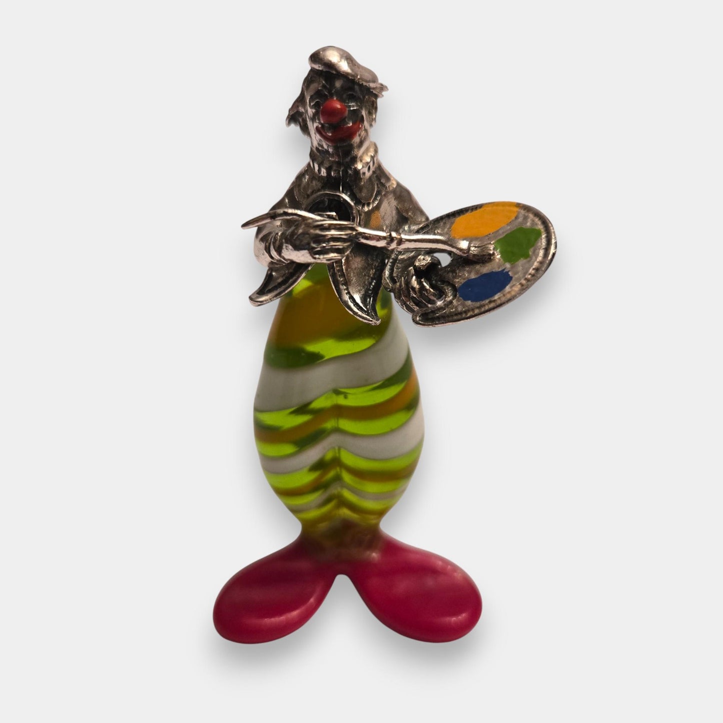 Vittorio Angini Murano Silver and Glass Clown Figurine Set of 6 - Multi-Colour