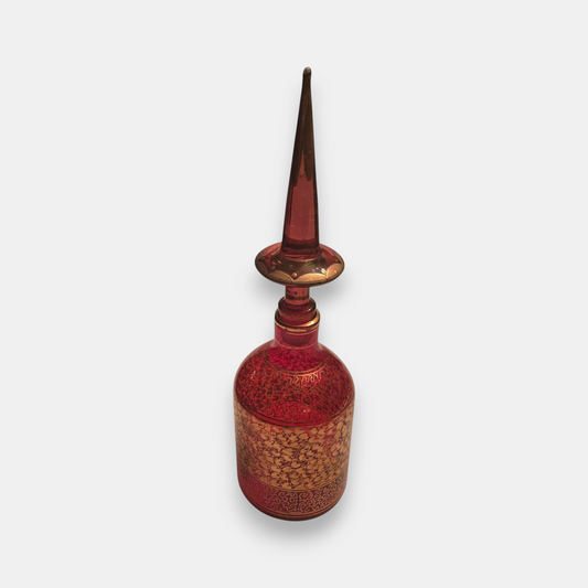 Empoli-Attributed Antique Vintage Glass Decanter Bottle - Red
