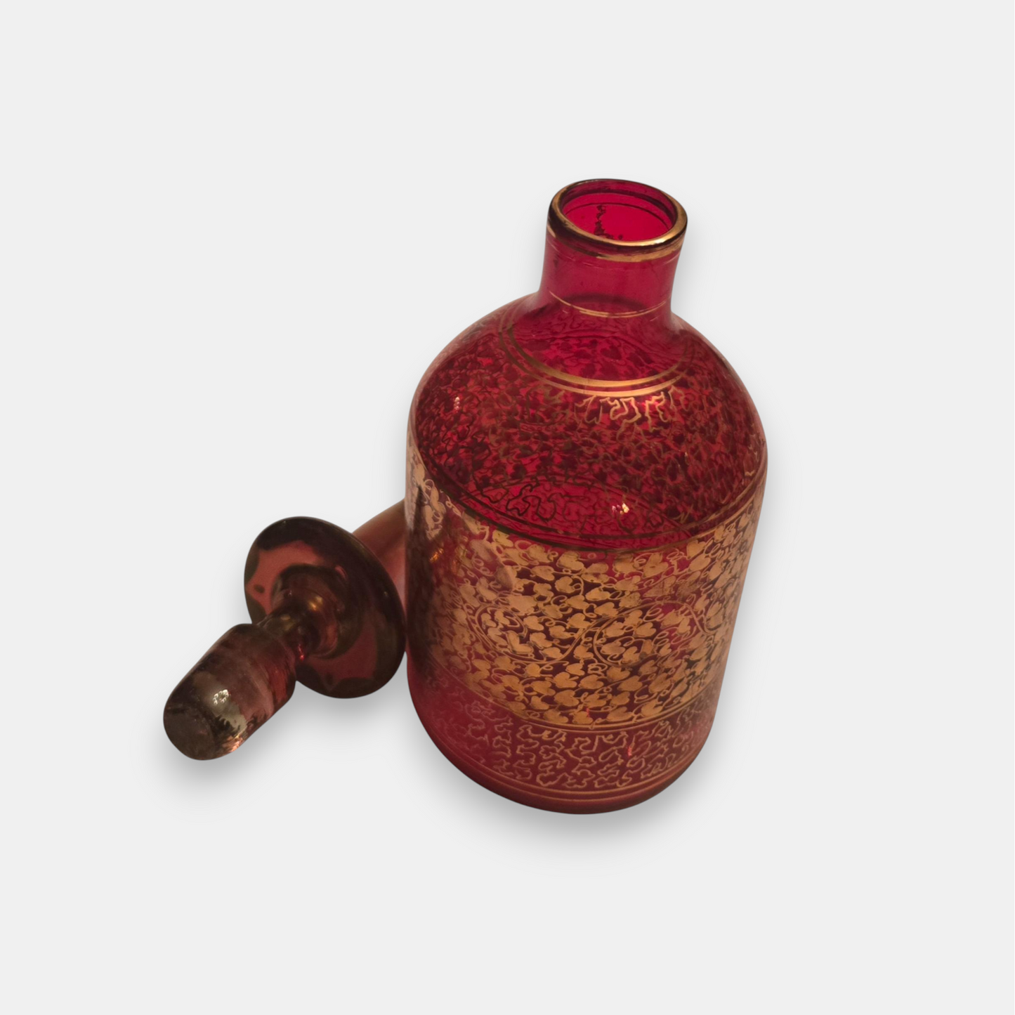 Empoli-Attributed Antique Vintage Glass Decanter Bottle - Red