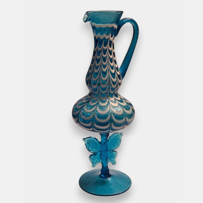 Val Saint Lambert-Attributed Vintage Venetian Hand Blown Glass Ewer/Pitcher - Blue