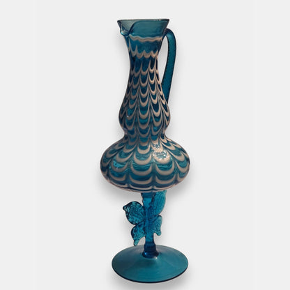 Val Saint Lambert-Attributed Vintage Venetian Hand Blown Glass Ewer/Pitcher - Blue