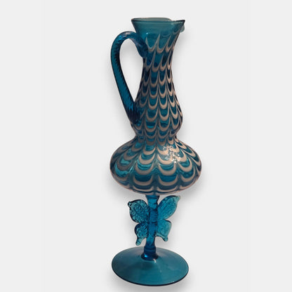 Val Saint Lambert-Attributed Vintage Venetian Hand Blown Glass Ewer/Pitcher - Blue