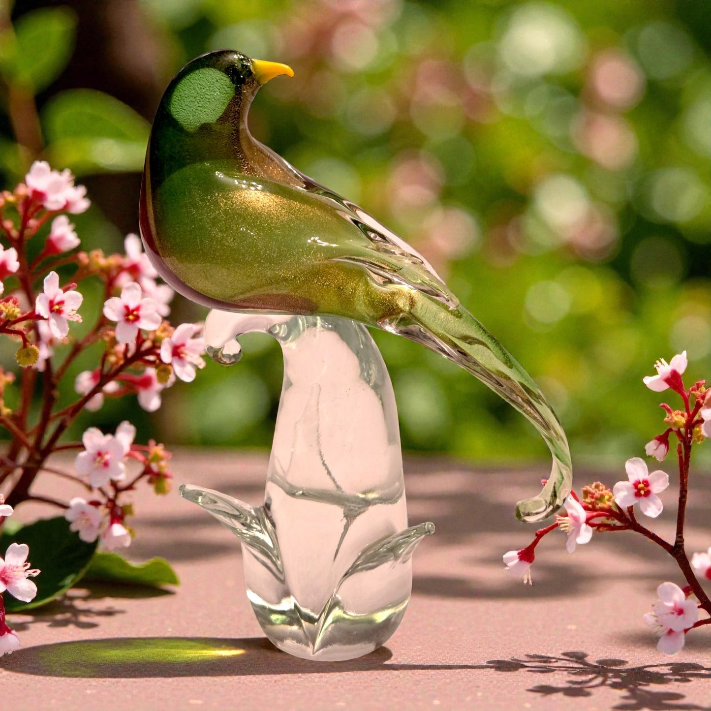 Murano-Attributed Glass Bird Sculpture With Gold Flecks - Green