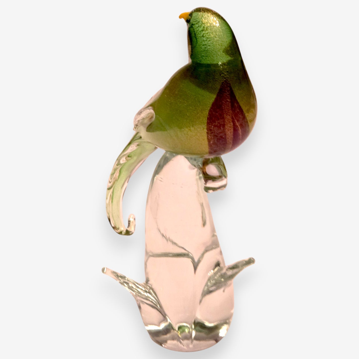 Murano-Attributed Glass Bird Sculpture With Gold Flecks - Green
