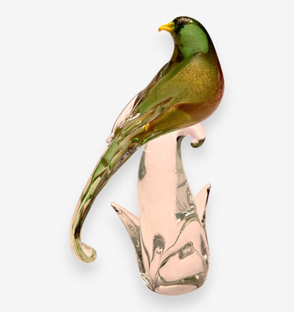 Murano-Attributed Glass Bird Sculpture With Gold Flecks - Green