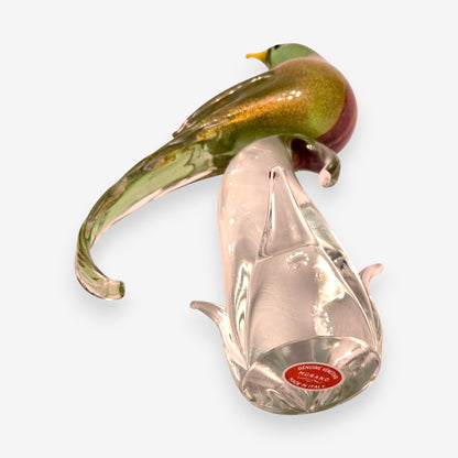 Murano-Attributed Glass Bird Sculpture With Gold Flecks - Green