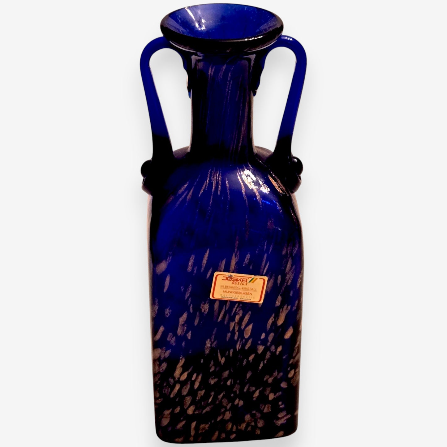 Vintage Joska Crystal Vase With Rose Gold Speckles - Blue