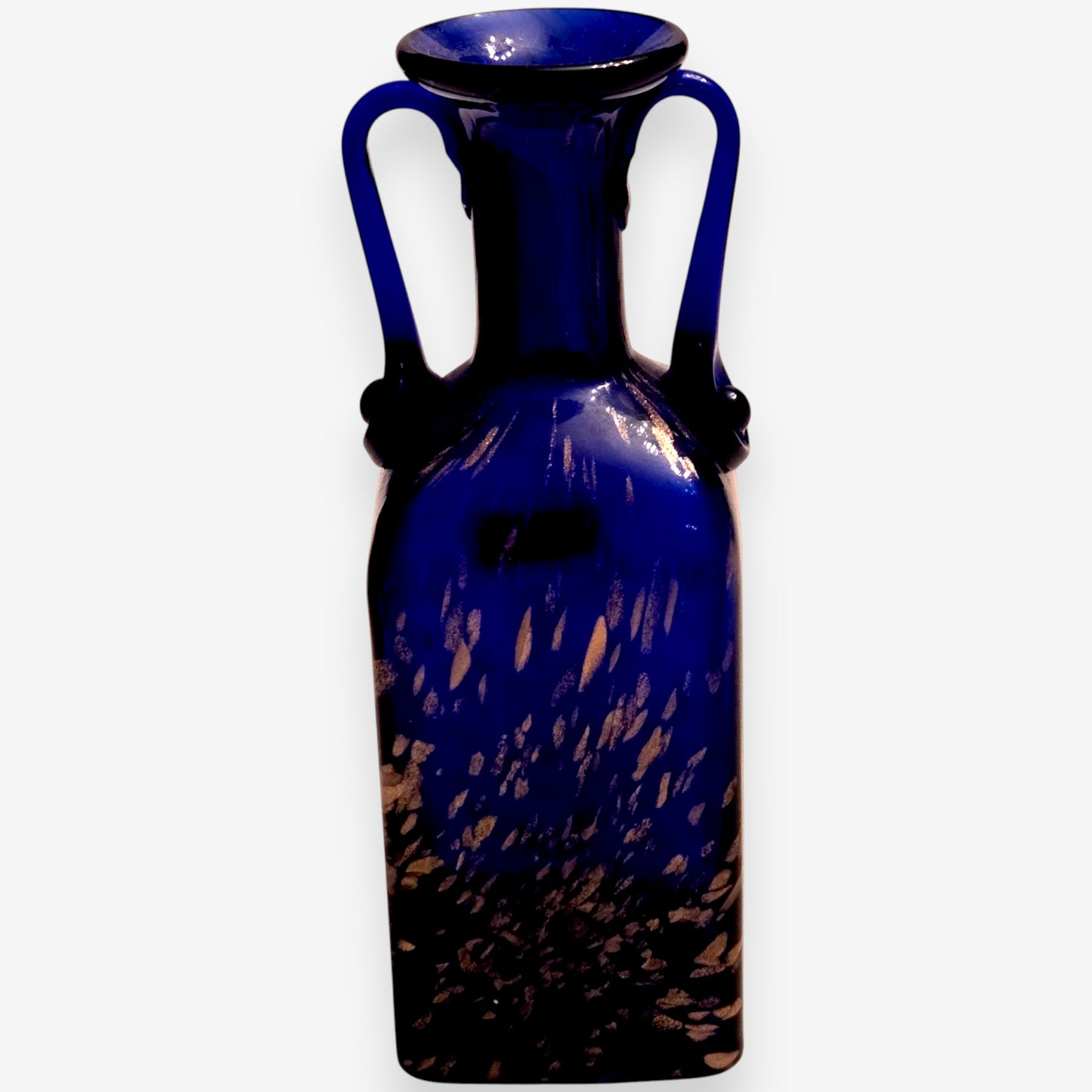 Vintage Joska Crystal Vase With Rose Gold Speckles - Blue