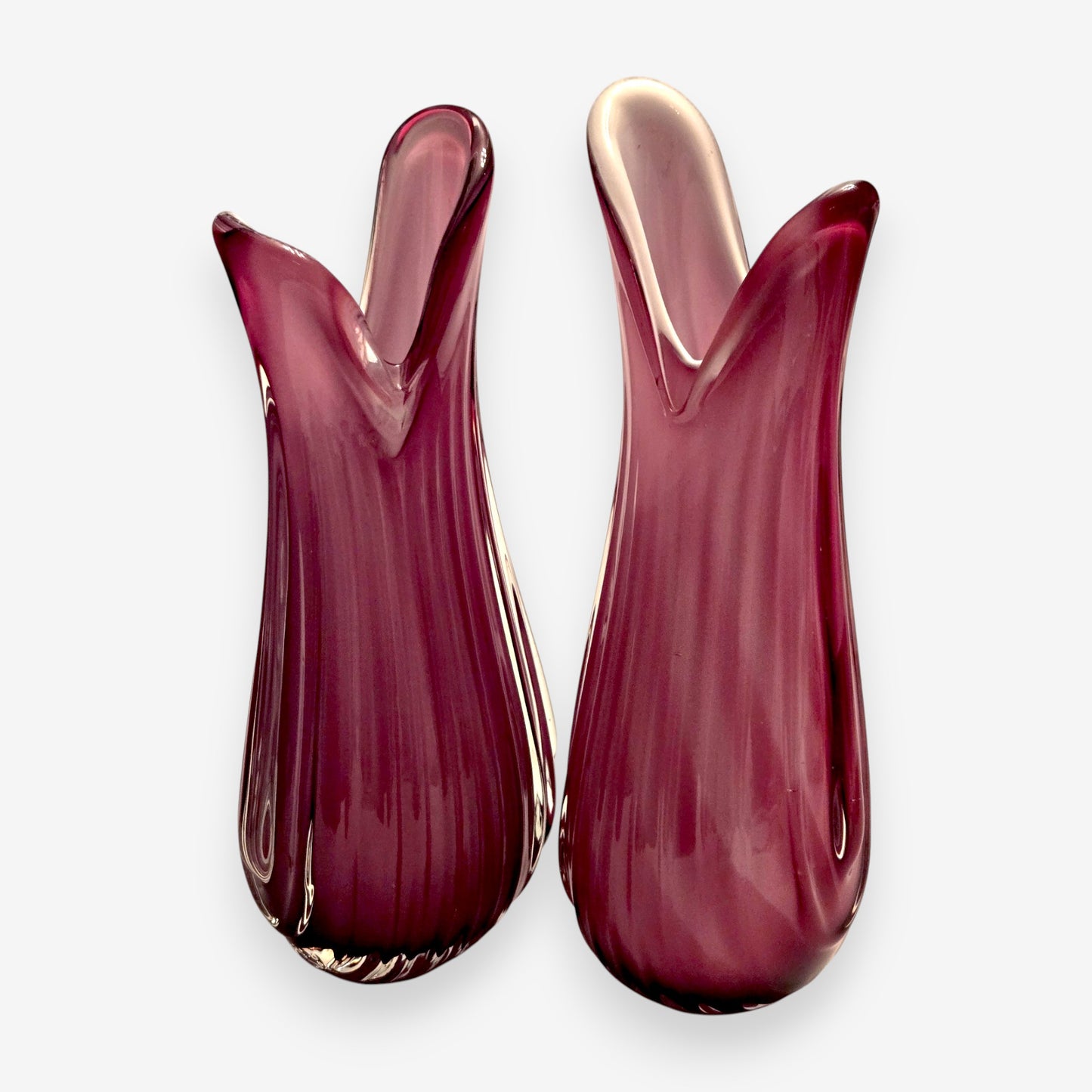 Murano-Attributed Vintage Pair Teardrop Glass Vase - Amethyst