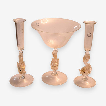 Murano-Attributed Bowl And Matching Glass Flutes - Gold
